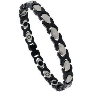 Men's Tungsten Bracelet Ceramic Bracelet XOXO Magnetic Therapy, 2-Tone Black